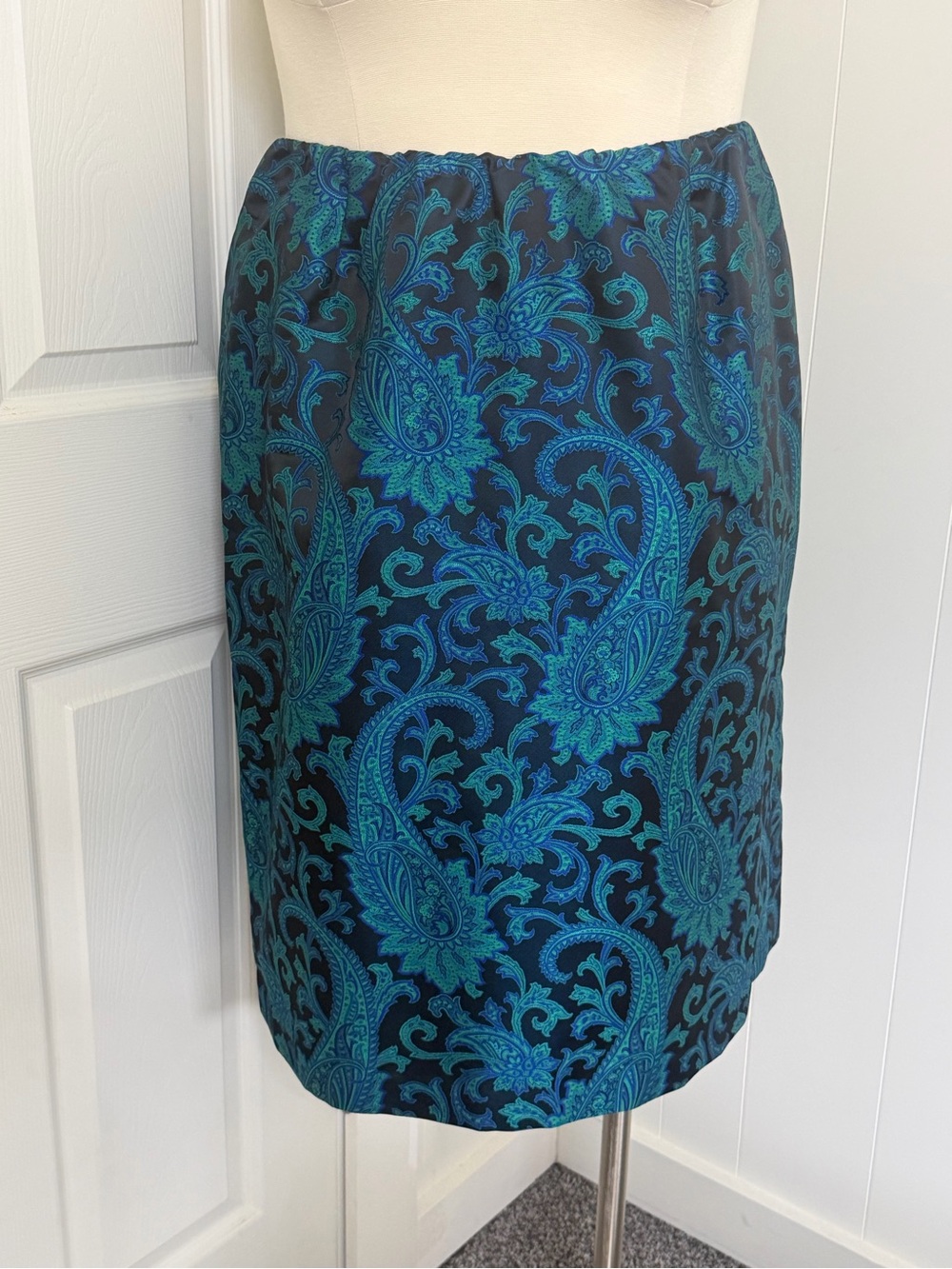 Blue Paisley Pencil Skirt - Women's vintage Doncaster skirt
